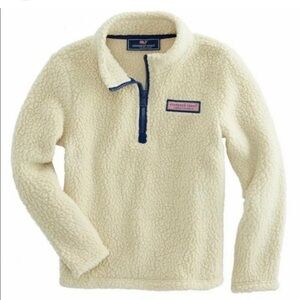 Vineyard Vines Kids Sherpa Harbor Fleece Half Zip Pullover | Large (16) | Cream